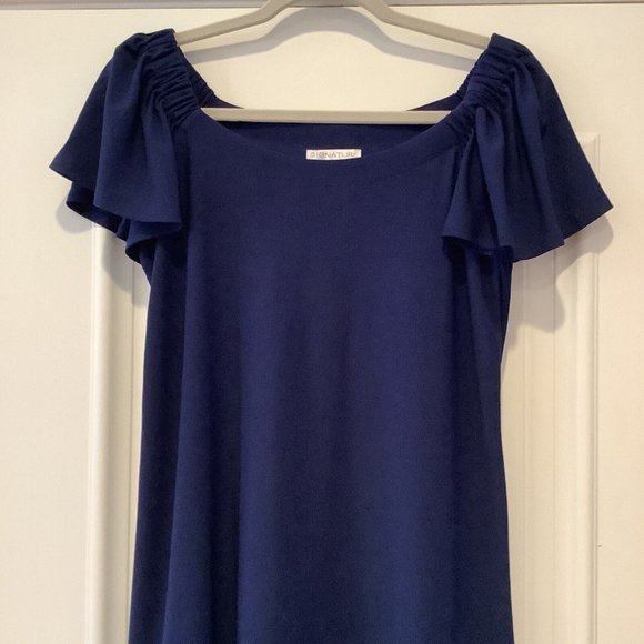 Signature By Robbie Bee Dress Size Small Blue Square Neck Or Off Shoulders Shift - Picture 2 of 13